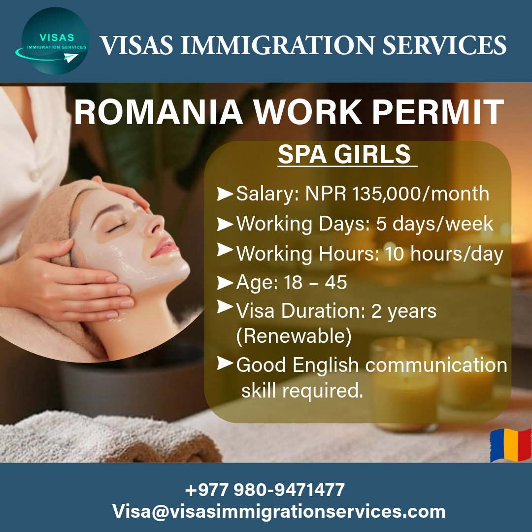ServicesVisas's tweet image. ✨ Turn your skills into a European career!
Romania 🇷🇴 is hiring Spa Girls / Spa Therapists with attractive pay &amp;amp; benefits.

#SpaJobs #SpaTherapist #SpaGirls #WorkInRomania #RomaniaJobs #RomaniaWorkPermit #RomaniaVisa #RomaniaHiring #RomaniaEmployment #RomaniaCareer