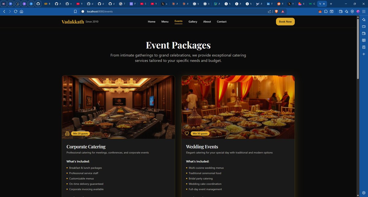 _arun_20's tweet image. Just built Vadakkath.com – a premium Wedding &amp;amp; Events Booking platform!

✨ Next.js frontend + Python backend
🎉 Easy bookings, curated menus, event packages &amp;amp; gallery
Blending tradition with tech 💛

#NextJS #Python #EventBooking #WebDev