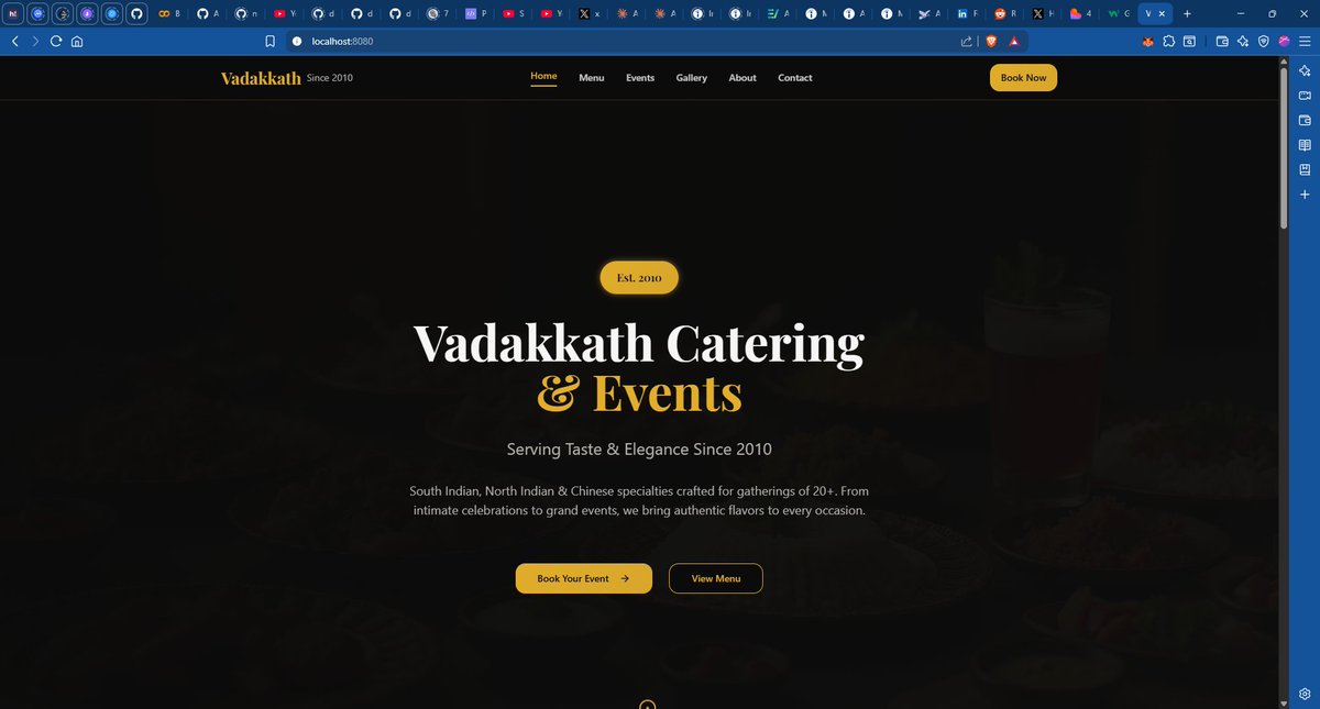_arun_20's tweet image. Just built Vadakkath.com – a premium Wedding &amp;amp; Events Booking platform!

✨ Next.js frontend + Python backend
🎉 Easy bookings, curated menus, event packages &amp;amp; gallery
Blending tradition with tech 💛

#NextJS #Python #EventBooking #WebDev