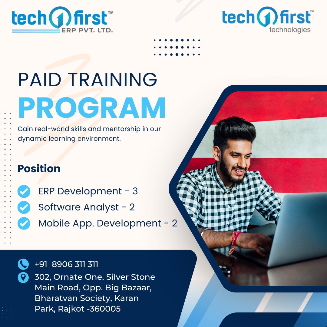 TechfirstT's tweet image. ERP & Software Development Paid Training
Techfirst Technology is hiring for the position of Software Development & ERP Intern!
Positions: ERP Development - 3
Software Analyst - 2
Mobile app Development - 2