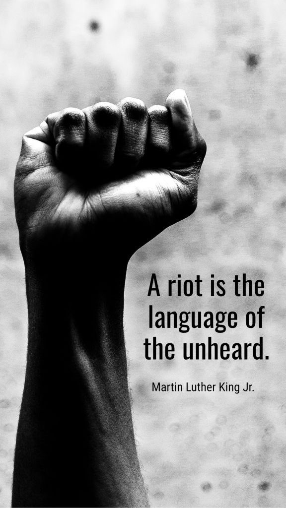 Your man got unalived by a member of his target audience, the President has assured “we got the guy” and  called for the death penalty, &amp; he was flown home on Air Force One…WTF would u be rioting about?? Push pause on the I Have A Dream speech and listen to more of his reality.
