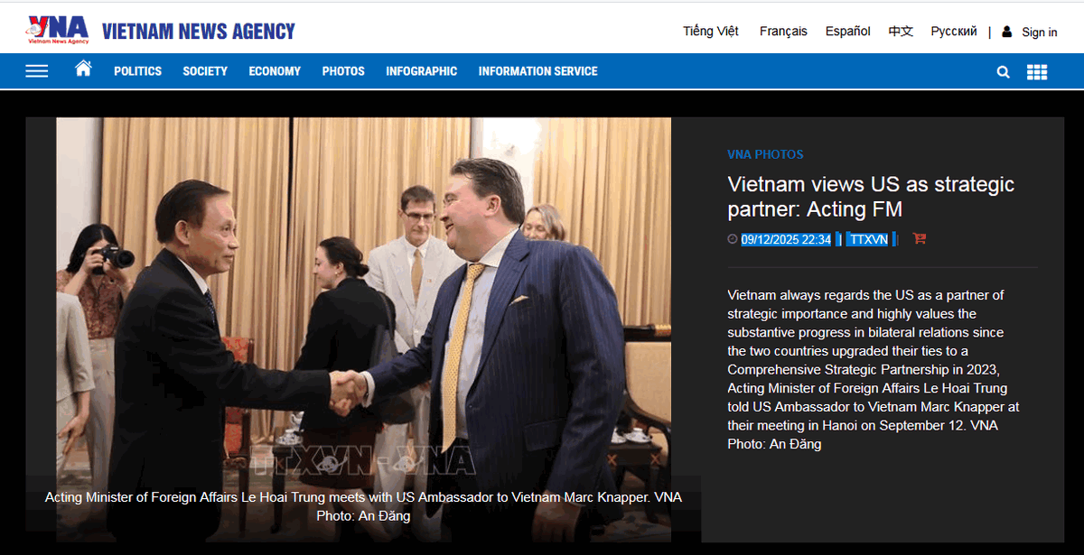 Vietnam always regards the US as a partner of strategic importance and highly values the substantive progress in bilateral relations since the two countries upgraded their ties to a Comprehensive Strategic Partnership in 2023.