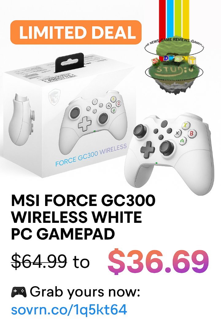 SDGTStudio's tweet photo. 🔥 LIMITED DEAL ALERT 🔥
The MSI FORCE GC300 Wireless White PC Gamepad is down from $64.99 to just $36.69!
🎮 Grab yours now: https://t.co/jBOBNVN1mw
#GamingDeals #MSIController #PCGaming #WirelessController #GamepadSale #SDGTEntertainment #TechDrop #AmazonFinds #GamerGear https://t.co/Fq8msxINEf