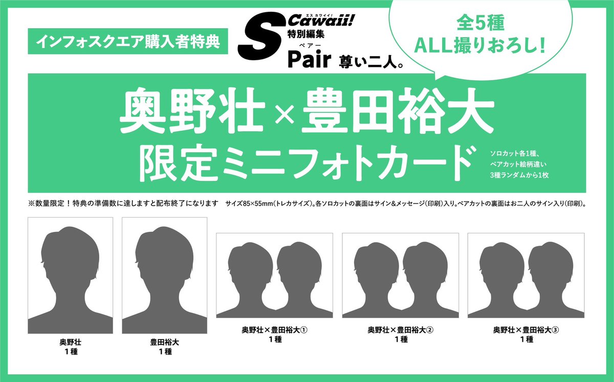 S Cawaii 特典 奥野壮 豊田裕大 ミニフォトカード コンプセット S Cawaii!特別編集 Pair 尊い二人 | 奥野壮×豊田裕大限定ミニフォト