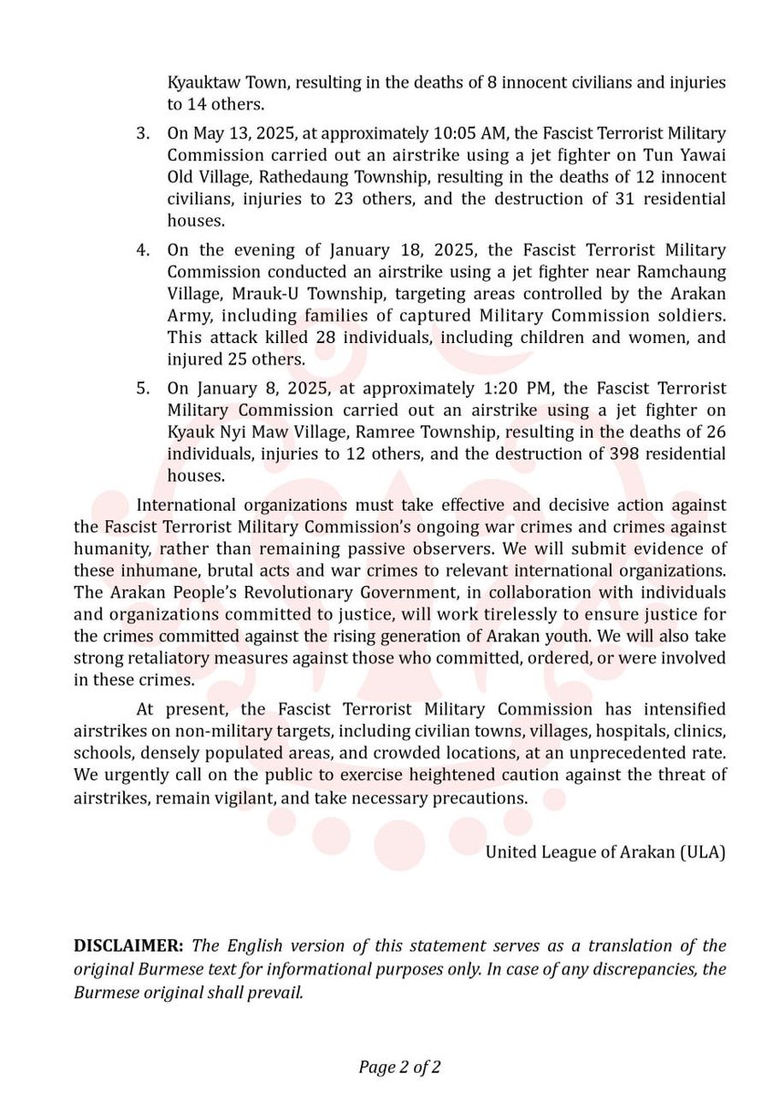 aungmrinsoe's tweet photo. Statement of students killed in aerial bombing attacks by the fascist terrorist Military Council (Military Commission) on Pannya Pan Khin and Amyin Thit Private High Schools in Thayet Tapin Village, Kyauktaw Township, Arakan, at approximately 1:05 AM on September 12, 2025. https://t.co/gBsXyzkFr6