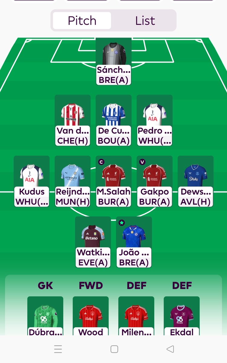 🧢 Salah
1 FT used 
Palmer 🔄 Gakpo
God's Grace 🙏
Hope the Team Does Well 🥳