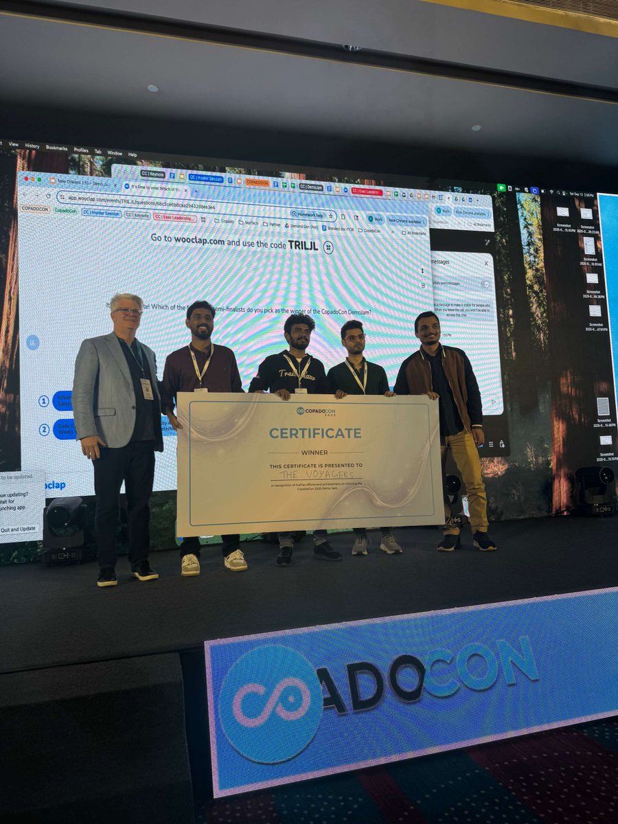CopadoSolutions's tweet image. Hackathon finalists went head-to-head with AI-powered Salesforce solutions. The crowd was electric.
Congrats to The Voyagers, the CopadoCon 2025 DemoJam champions.
Missed it? Join the community to catch replays: ow.ly/m75750WVuaY
#CopadoCon2025 #DemoJam