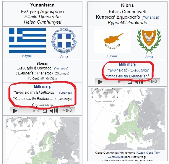 ‼️Yunanları Denize Döktük ifadesine alınganlık gösterenler iyi okusunlar..👇👇👇

📌158 Kıtadan oluşan Yunanistan ve Kıbrıs Rum Kesimi milli marşı "Ymnos Eis Tin Eleftherian" da Türkler için kullanılan bazı ifadeler; 

►Boğulsun her Türk tohumu 
►Allah diye bağıran köpekler