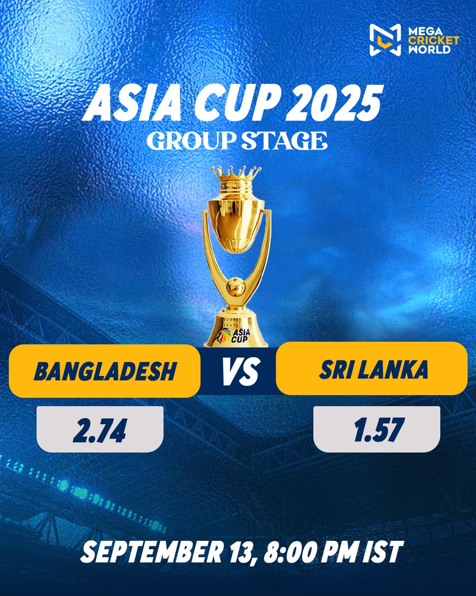 mcworldsocial's tweet image. Asia Cup 2025 is heating up! 🔥 The odds are finally out for tonight’s big clash,  Bangladesh 🆚 Sri Lanka. Who’s your pick? 🏆⚡

mcwlnk.co/no0k

#bettingsports #bestperformance #winnerscircle #AsiaCup #predictions #bettingtips