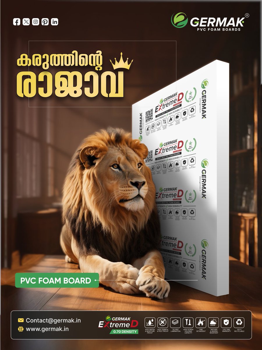 GermakPVCBoards's tweet image. കരുത്തിൻ്റെ രാജാവ് – GERMAK PVC Foam Board! ✨👑

📦 DM us for more info!
📧 Email Us: contact@germak.in
📍 Visit us at: germak.in

#GERMAK #CERMAK #ExtremeD #PVCFoamBoard #കരുത്തിൻ്റെരാജാവ് #InteriorDesign #FurnitureSolutions