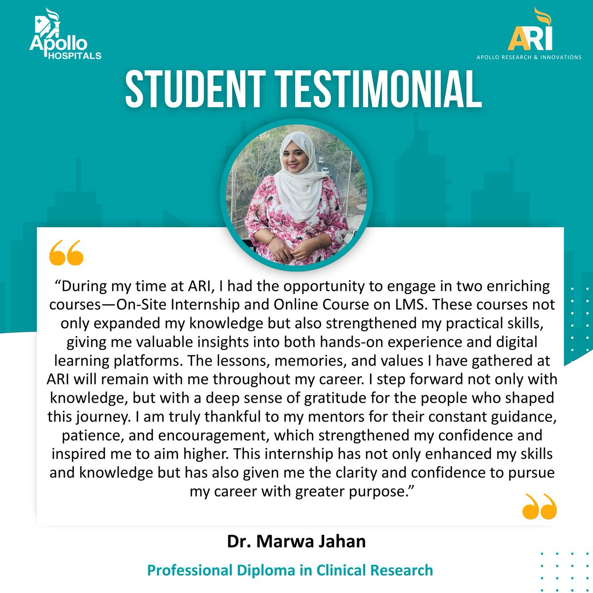 #clinicalresearch #clinicaltrials #apolloari #futureleader #inspiration 
#alumnisuccess #careergrowth