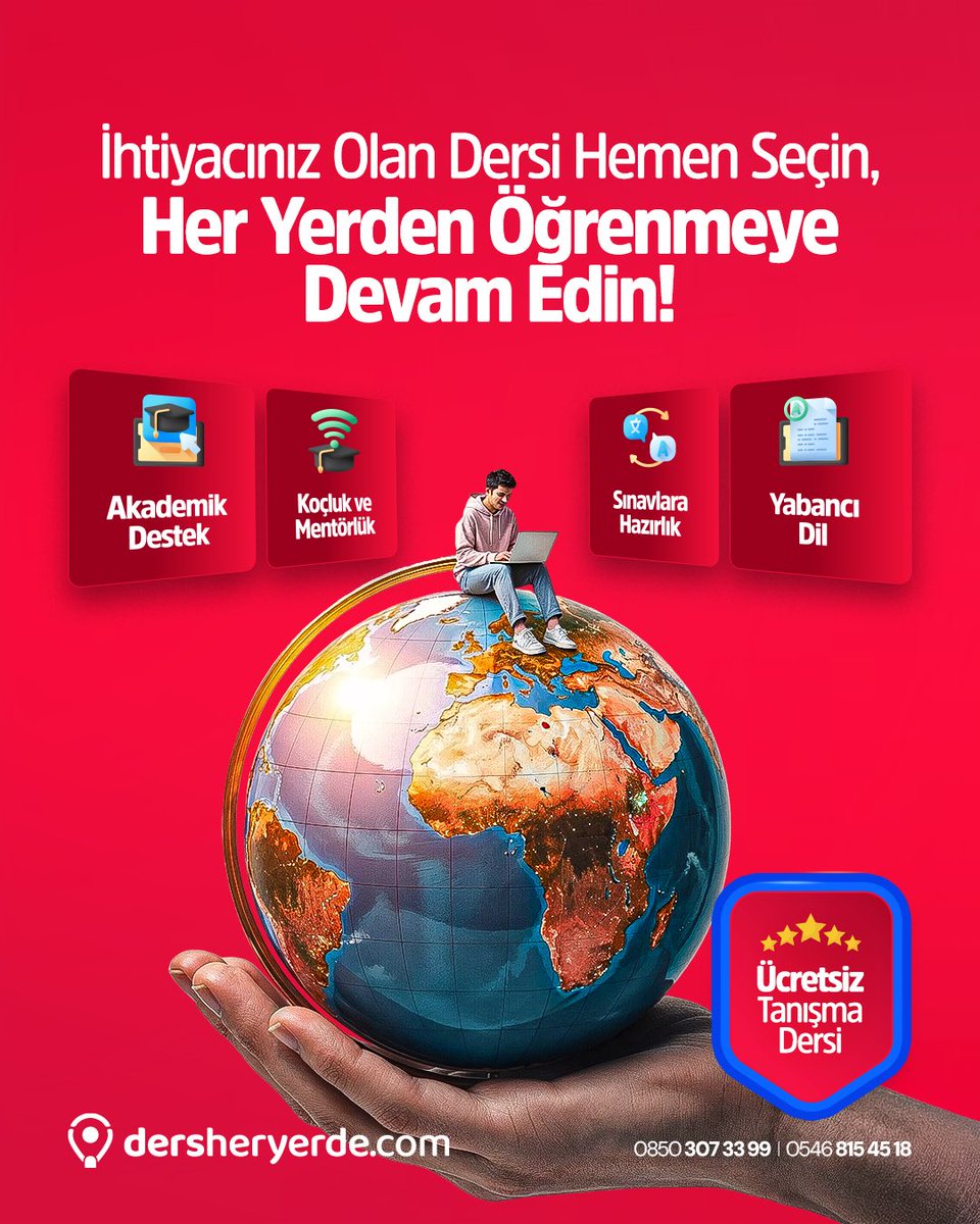📍Alanında uzman öğretmenlerden tüm branş ve kademelerde alabileceğin birebir özel derslerle sınavlara hazırlan!

🎁 İlk dersimiz Ücretsiz Tanışma Dersi!
Hemen katıl! 👉 dersheryerde.com

#OnlineEğitim #AkademikDestek #Koçluk #SınavHazırlık #YabancıDil #dersheryerde