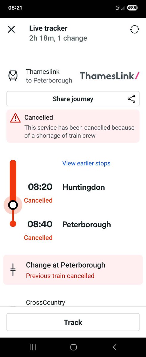 Yet again Thameslink ruining plans cuz they never have enough train crew. Going to miss the connection at Peterborough so had to cancel entirely.

 Happens basically every time I travel, istg