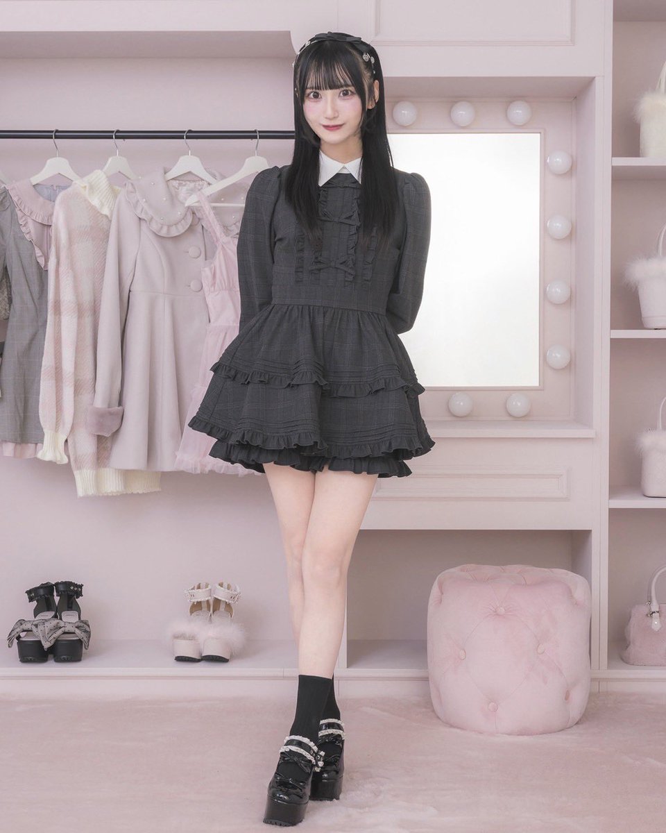 pium ピウム フリルリボン襟付きセットアップ ブラックチェック フリルカラーリボンジャケット – pium