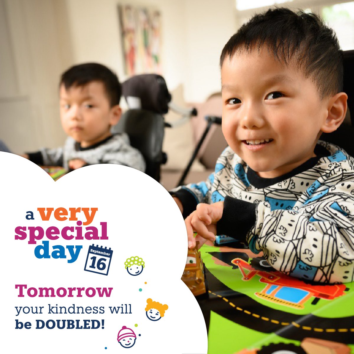 A Very Special Day is back at 9am tomorrow! 🥳
For 24 hours only, your donation will have DOUBLE the impact.

Join us for 24 hours of matched giving to fund 24-hour paediatric palliative care: bit.ly/AVSD25TWT

#VerySpecialKids