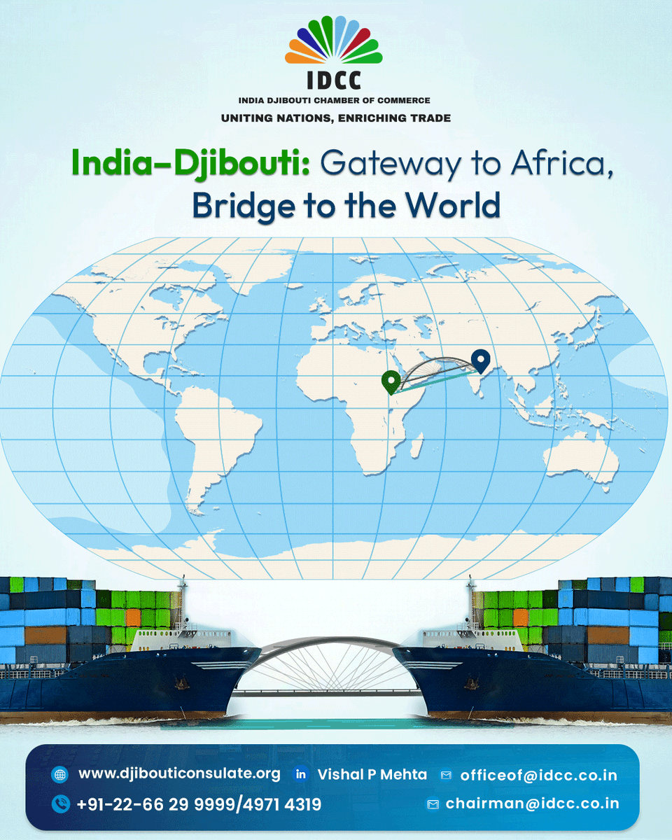 idccoffice's tweet photo. We help Indian businesses tap into Djibouti’s strategic location as a gateway to African markets while enabling Djibouti to access India’s robust economy.

Let’s redefine bilateral trade for a connected tomorrow.

+22 6629 9999 / 49714319

#IDCC #India #africana #Trades https://t.co/C7hK9GKPHV
