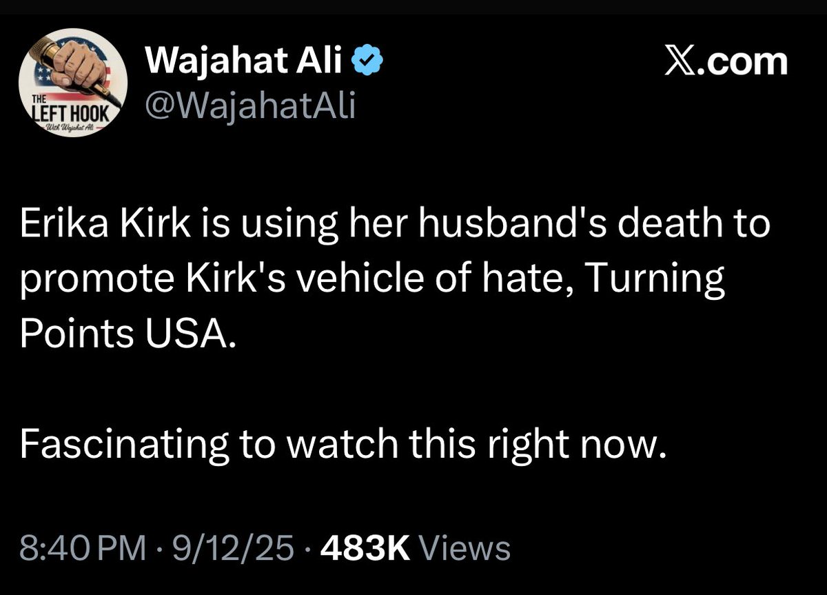 There is no going back. I hope the left understands that. He is accusing the widow of using her position for political gain. We are fighting demons and ghouls. Come my way homie and I will introduce you to Satan.