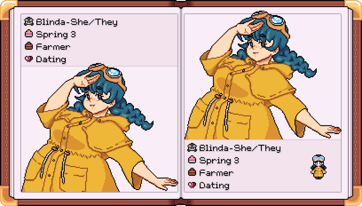 strawblina's tweet photo. Made pickles art of my Mistria Farmer oc, Blinda!! I think this turned out REALLY professional and clean !!!
I have a naked base to use, with arms on another layer so I can play with them :3c
#fieldsofmistria #pixelart #art #fom #fieldsofmistriaoc https://t.co/w3jY97HzjA