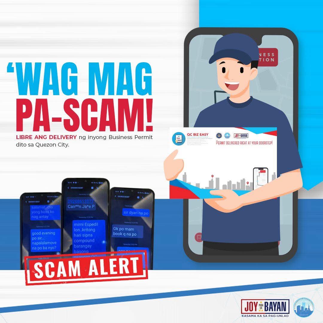 qcBPLD's tweet photo. ‘WAG MAGPA-SCAM! 100% LIBRE ang delivery ng business permit sa Quezon City.

May mga report kaming natanggap na may mga rider na nanloloko at naniningil para sa delivery ng permit. ‘WAG silang bayaran. https://t.co/yqICGJCMTA