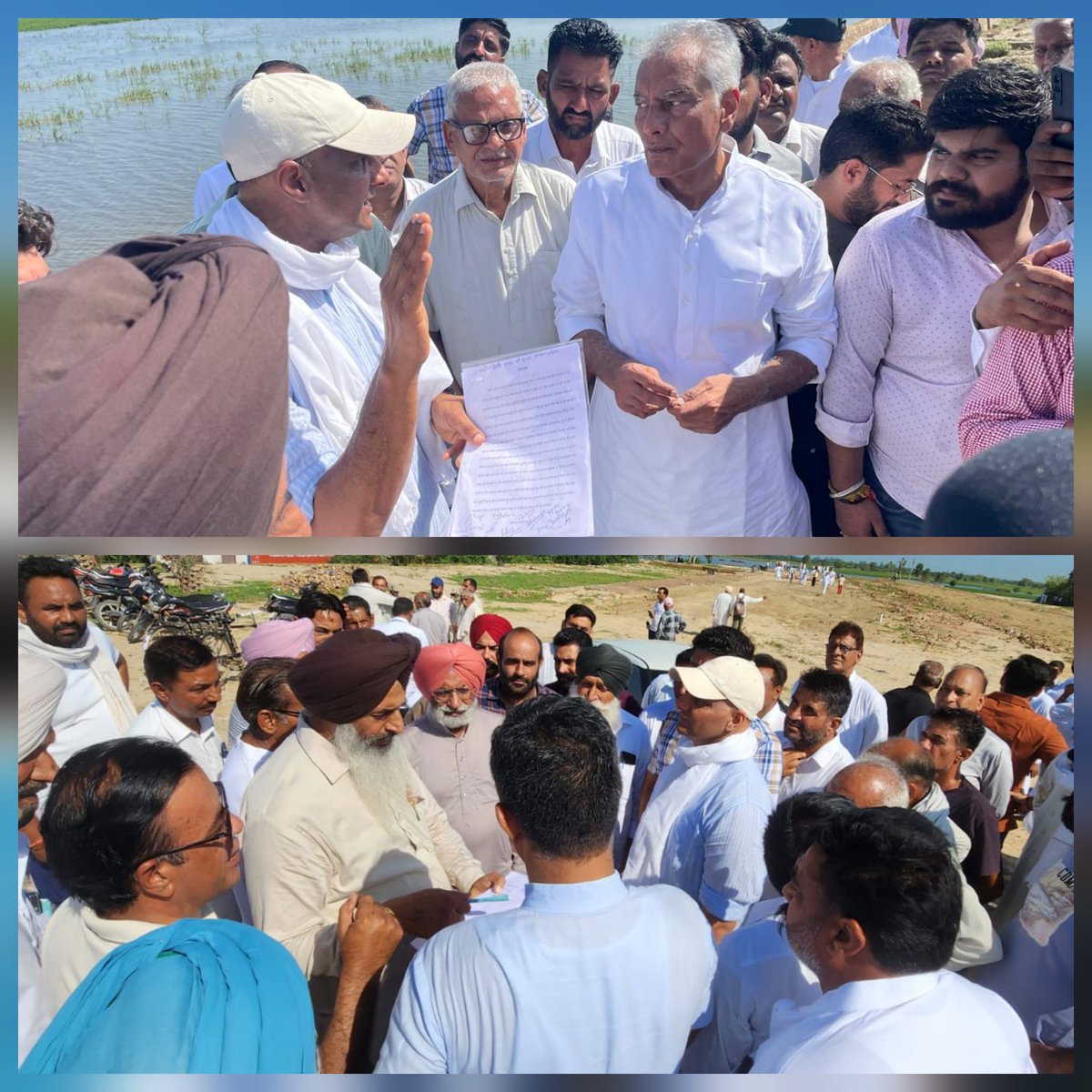 SandeepJakharpb's tweet photo. In 2013, Senior Badal sab, who was the CM at the time, asked @sunilkjakhar ji, who was LoP, to accompany him to Delhi to meet Manmohan Singh ji, who was PM, to ask for a special grant for water logging in our districts. They went with a request for 3000 crores and came back with 1200 crores, though money was not utilized to the full capacity. Today, we  farmers from Abohar & Balluana, requested Sunil ji to meet PM @narendramodi ji & @ChouhanShivraj ji in this regard, because if this problem of water logging is not resolved, our area, which is the most diversified in agriculture in Punjab, will be destroyed for our generations to come. @BhagwantMann ji, all should go together.
