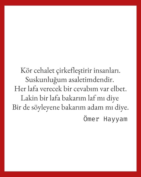 <a href="/AliYerlikaya/">Ali Yerlikaya</a> Eğer Mevlana’yı gerçekten bilseniz o sözün Mevlana’ya ait olmaması gerektiğini düşünürdünüz!
O söz Ömer Hayyam’ın bir rubaisinin eksik hali!
Adamlığa gelince de, makamınız gereği sizden beklenen devlet adamlığı, böyle paylaşımlarla sizin sergilediğiniz ise sosyal medya ergenliği!