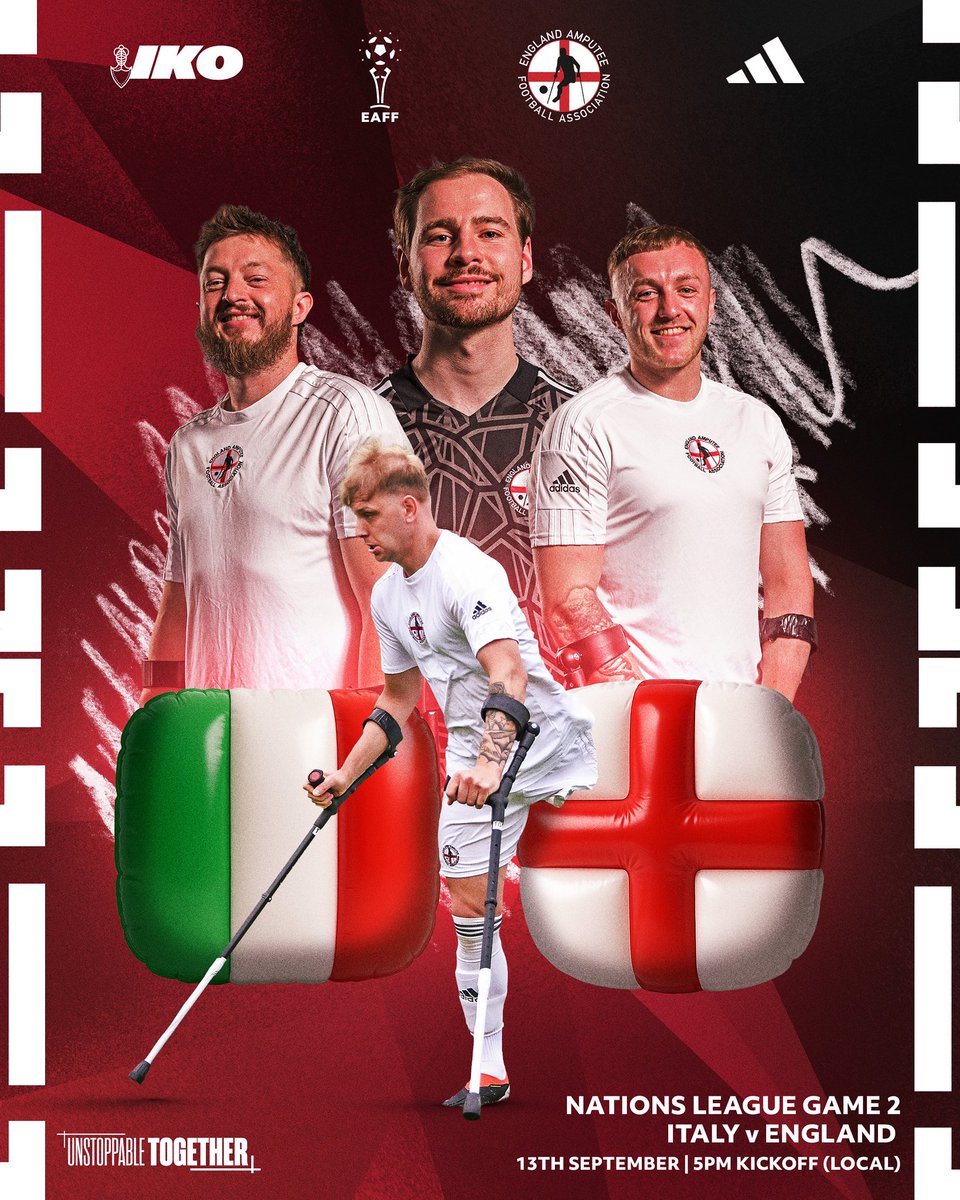 𝐖𝐞 𝐆𝐨 𝐀𝐠𝐚𝐢𝐧 👊

The second day of the Nations League puts us up against Italy as the lads look to build on yesterday’s positive performance 💪

🏴󠁧󠁢󠁥󠁮󠁧󠁿 🆚 🇮🇹 
⏰ 𝟏𝟕:𝟎𝟎 (𝟏𝟓:𝟎𝟎 𝐁𝐒𝐓)
🗓️ 𝟭𝟯 𝗦𝗲𝗽𝘁𝗲𝗺𝗯𝗲𝗿
📍 𝗧𝗿𝗮𝗯𝘇𝗼𝗻, 𝐓ü𝐫𝐤𝐢𝐲𝐞

#EAFAFamily