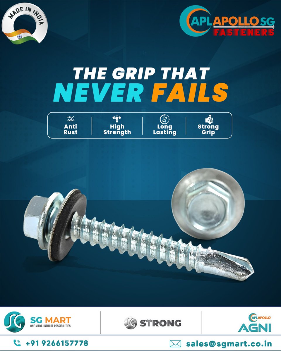 sgmart_official's tweet photo. The grip that never fails. 🔩
Built to last with anti-rust, strength &amp; durability– APL Apollo SG Fasteners hold India’s future together. 🇮🇳
📞 +91 9266157778
🌐 https://t.co/uLFqTrPLg3

#APLapolloTMT #Fasteners #SteelStrong #Gadkari #Extend_Due_Date_Immediately #GodNightFriday https://t.co/GbOjjpVqcL