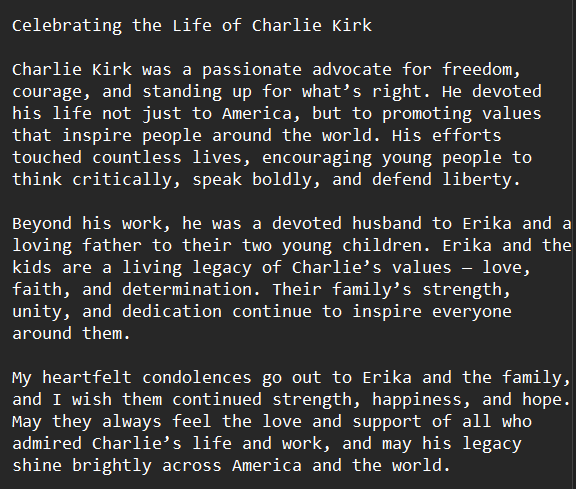 Rexthemonster's tweet photo. #RememberCharlieKirk

Celebrating the Life of Charlie Kirk https://t.co/ApSAmlSjjA