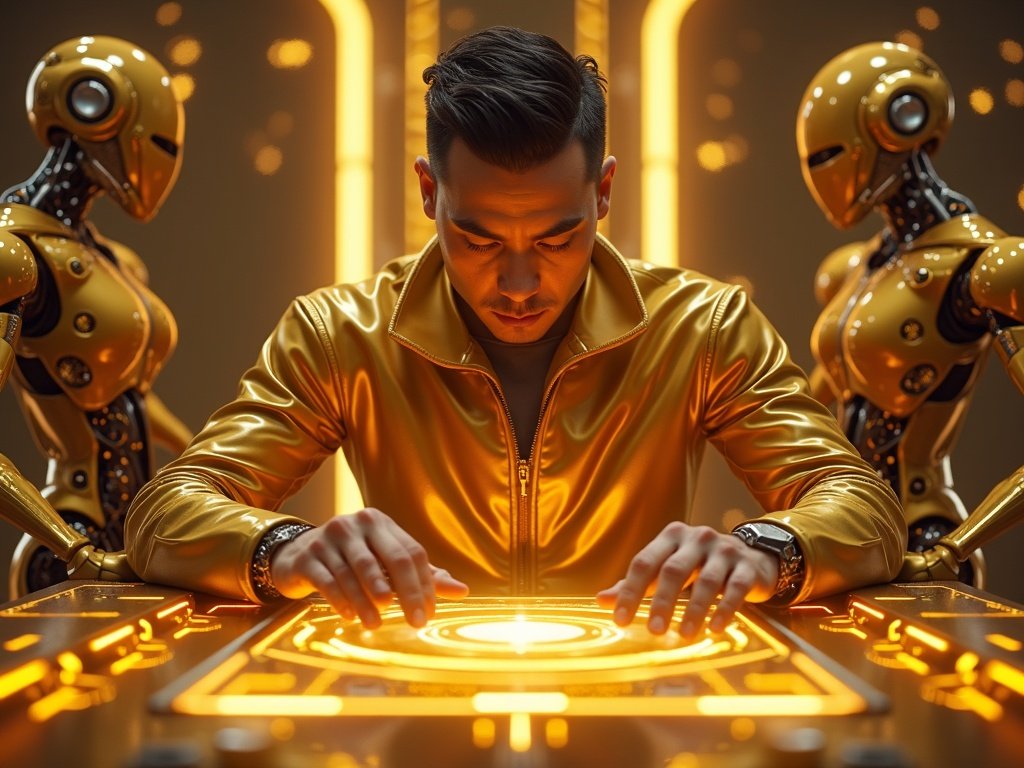 I created these stunning images using @askjuneai! From a golden alien to a  futuristic man grinding with robots, the possibilities are endless! 🤖  #JuneAI #Crypto #Innovation #AI #GoldenVibes
