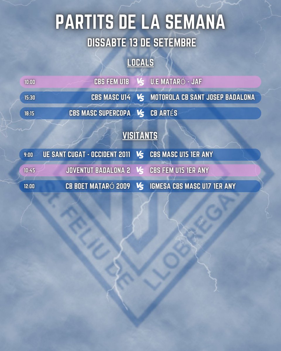 cbsantfeliuenc's tweet image. 🏀 PARTITS D’AQUEST CAP DE SETMANA!
Aquest cap de setmana, 13 equips del club lluiran les pistes en els seus respectius partits. Entre ells, destaquem:
🔹 El debut dels nostres equips Supercopa.
🔹 El nostre equip Challenge, que disputarà la final de la Lliga Catalana.
