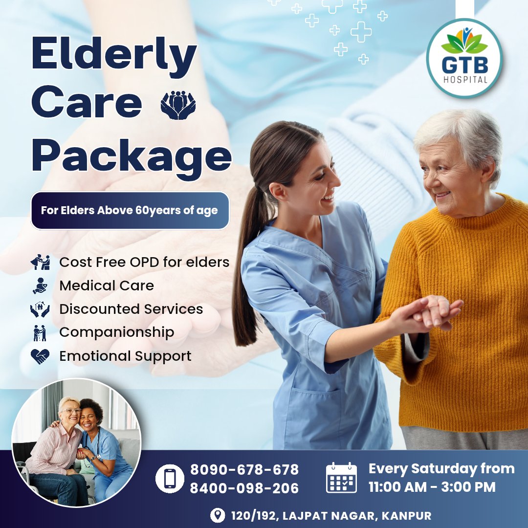 HospitalGtb's tweet image. An initiative by GTB HOSPITAL PVT LTD --  Elderly Care🤞🫂
.
.
Every Saturday 11:00 AM - 3:00 PM 🕖
.
.
📞 Book an appointment now at 8090-678-678
.
.
📌 GTB HOSPITAL 
📍 120/192,Lajpat Nagar,Kanpur 

 #hospitalnearme #medicalcare #urgentcare #doctorsnearme #bestdoctorsinkanpur