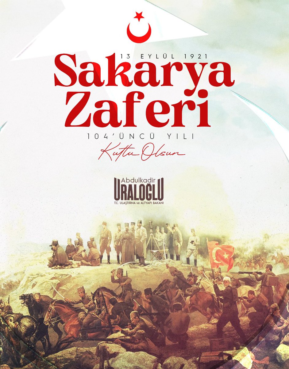 104 yıl önce Sakarya Meydan Muharebesi’nde milletimiz, “Hattı müdafaa yoktur, sathı müdafaa vardır. O satıh bütün vatandır!” şiarıyla destan yazdı.

O gün verilen mücadele, bugün bağımsızlığımızın ve özgürlüğümüzün teminatı oldu.

Milletimizin iradesiyle kazanılan bu zaferi