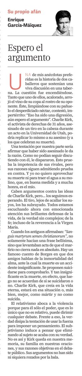 EGMaiquez's tweet image. La bala no ha rozado ni uno de los argumentos de Charlie Kirk

diariodecadiz.es/opinion/articu…
