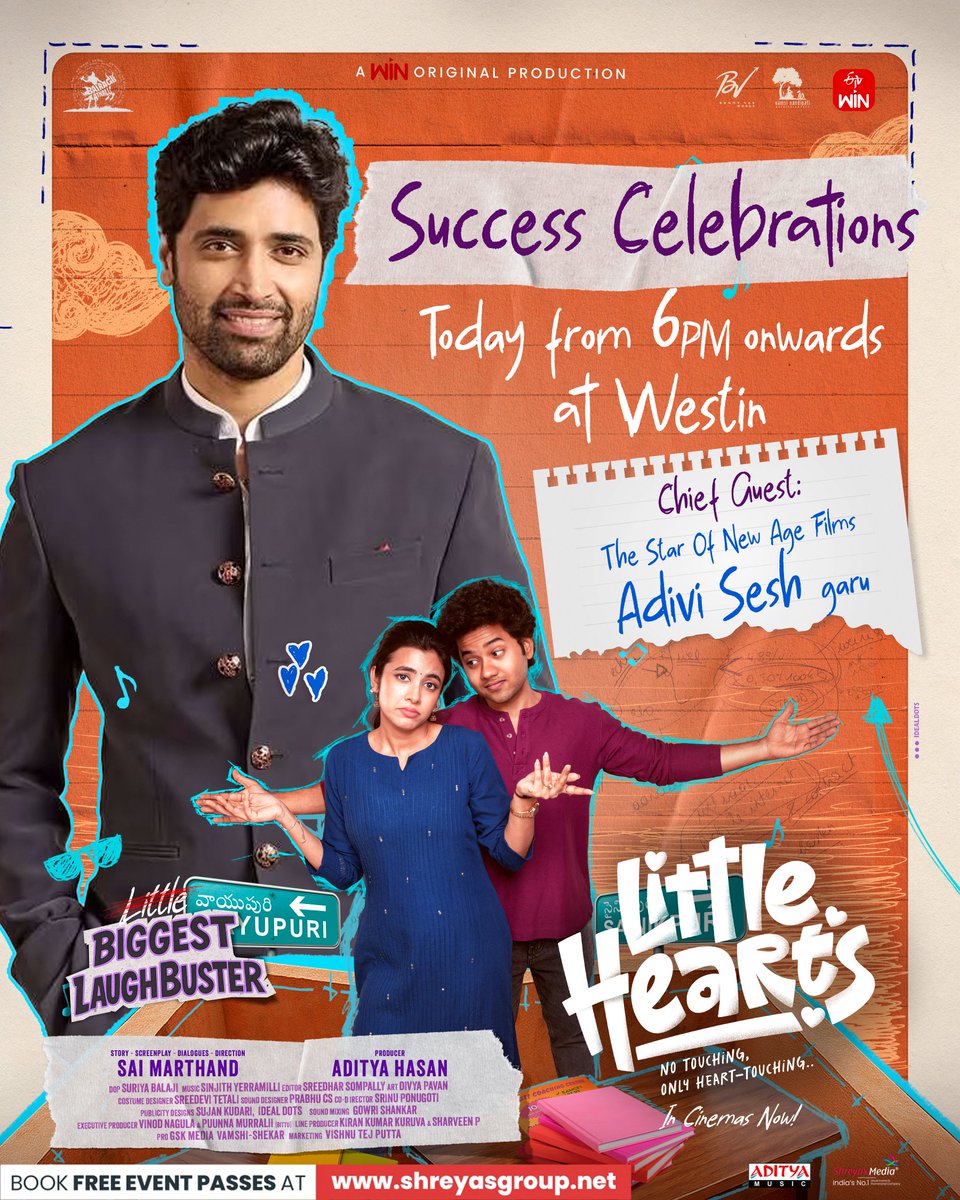 Vamsi Nandipati (@connect2vamsi) on Twitter photo #LittleHearts Grand Success Celebration Today from 6PM Onwards..The star of New-Age Films <a href="/AdiviSesh/">Adivi Sesh</a> gracing the event..!!, #LittleHearts Grand Success Celebration Today from 6PM Onwards..The star of New-Age Films <a href="/AdiviSesh/">Adivi Sesh</a> gracing the event..!!,