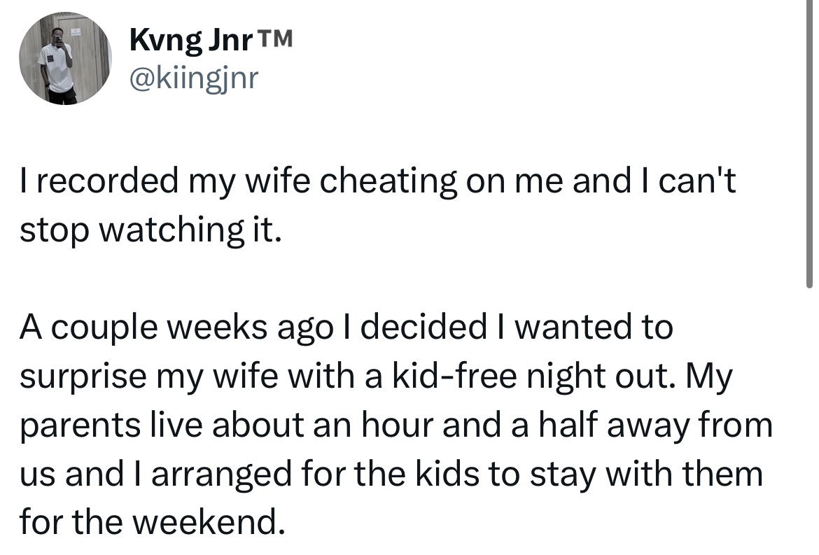 He recorded his wife cheating and now he can't stop watching it.😲🙊

Any advice for him?
