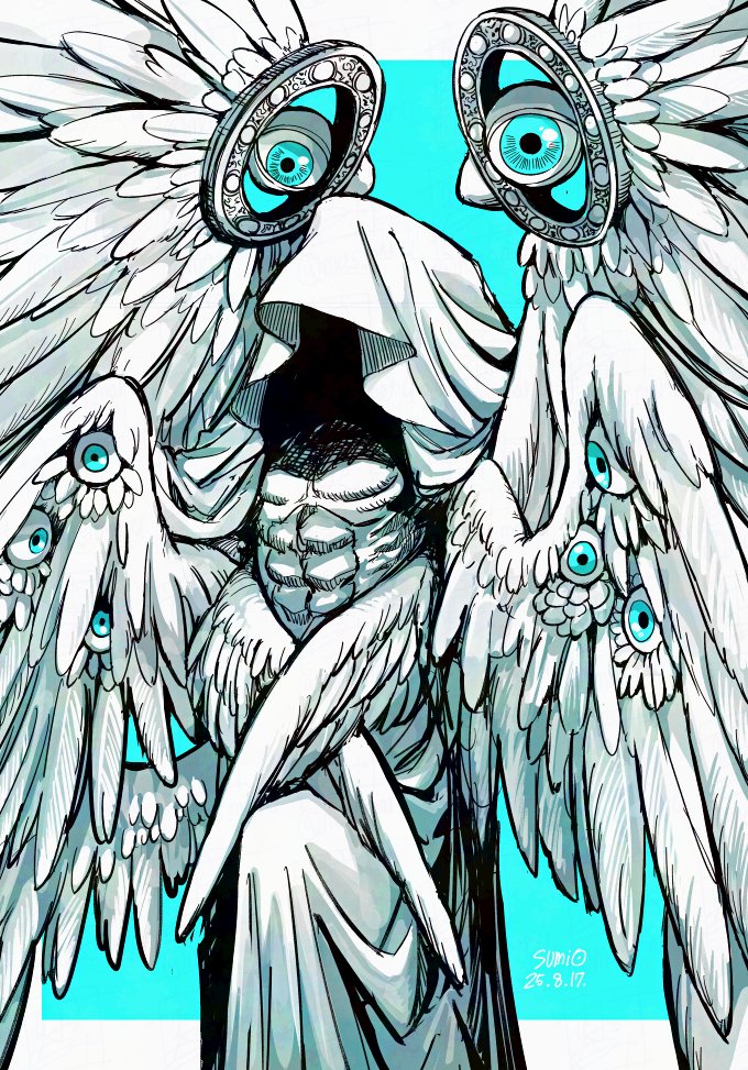 こないだの天魔界展で出させていただいた天使絵
悪魔絵の対になるようにと描いてました