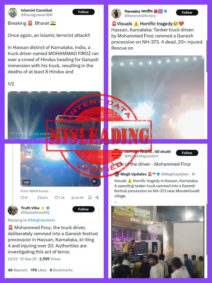 HateDetectors's tweet photo. #FactCheck: Fake news is being widely spread by a few right-wing Twitter handles, falsely claiming that the truck driver's name is Mohammad Firoz.
Hassan SP Sujeetha has clarified that the actual driver is #Bhuvanesh from #Holenarasipura, #Hassan. https://t.co/joGA4XYlq6