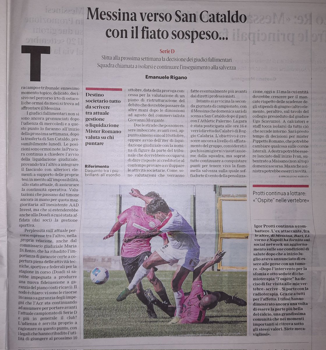 Domani alle ore 16 la trasferta contro la Sancataldese e mister Romano sta lavorando per scegliere l'11 titolare. Il tribunale ha preso una decisione e la comunicherà probabilmente lunedì. Messina a -13, con una penalità che crescerà nelle prossime settimane
