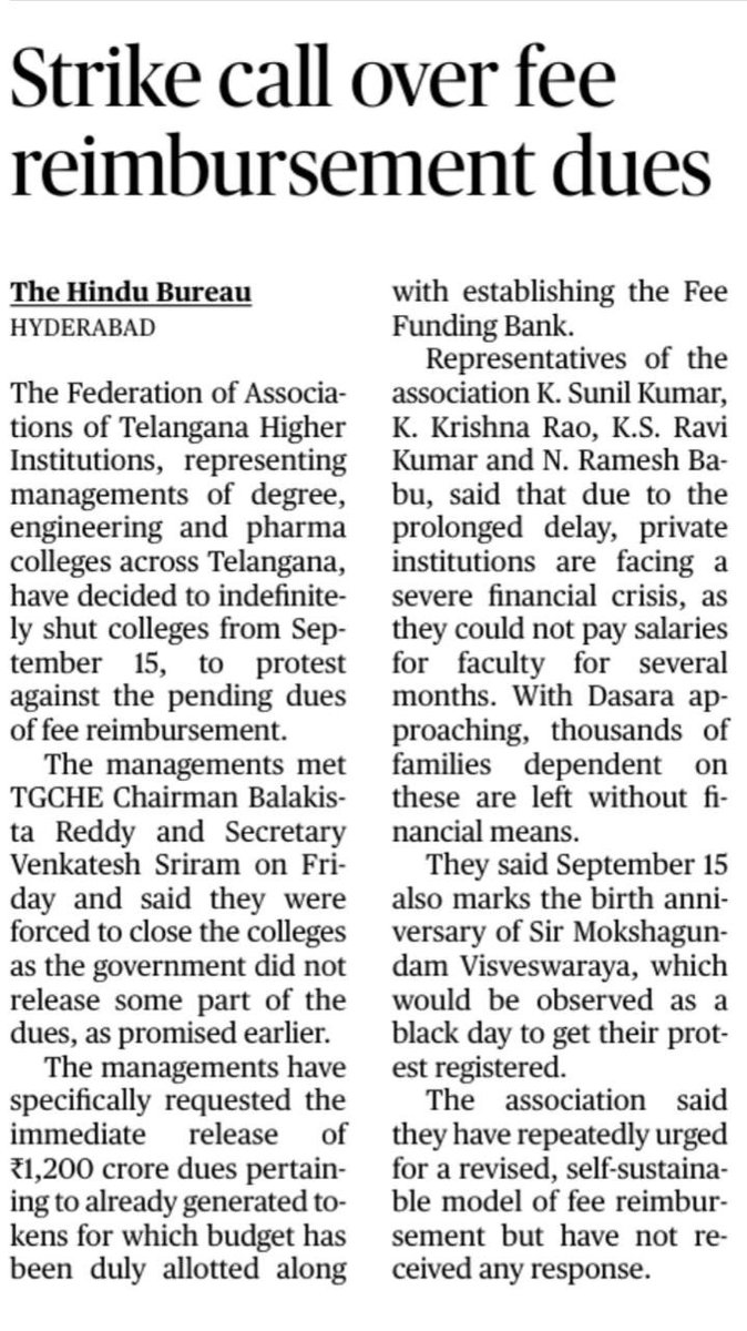 Congress has completely failed #Telangana's youth.
Fee reimbursement arrears remain unpaid, colleges are shutting down, staff unpaid, and students denied certificates.

Just like BRS, Congress too couldn’t even conduct Group-1 exams or support institutions.

Instead of excuses,