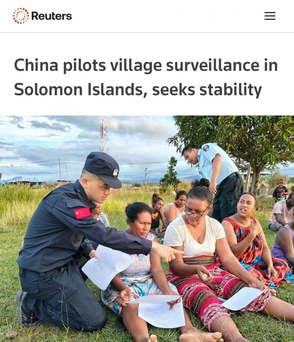 🚨 China’s Global Governance Initiative 🚨

China has exported its village surveillance model to the Solomon Islands, where 🇨🇳 police are piloting fingerprint and data collection to curb social unrest.

China’s "Fengqiao" (枫桥) monitoring model — started under 🇨🇳 Mao Zedong in