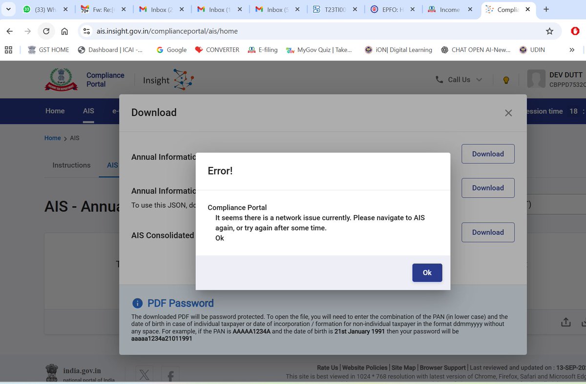 LenkaDevraj's tweet photo. AIS/TIS utility , 26AS and even IT portal are not working on the Income Tax Portal. Kindly resolve the issue at the earliest as it is causing difficulty in filing returns.
#IncomeTax #TaxpayerSupport #AIS #TIS #Extend_Due_Date_Immediately @IncomeTaxIndia @FinMinIndia https://t.co/h7WPb7OHQm