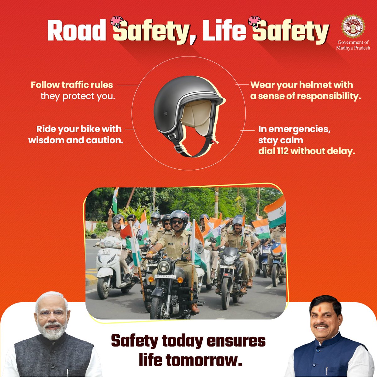 mohdept's tweet photo. Safety today ensures life tomorrow.
ЁЯСЙRespect the road, respect every life.
ЁЯСЙYour loved ones wait for youтАФdrive safe, arrive safe.
@DrMohanYadav51 @MPPoliceDeptt @DGP_MP
#рд╣реЗрд▓рдореЗрдЯ_рд╣реИ_рдЬрд╝рд░реВрд░реА #рд╕рдбрд╝рдХ_рд╕реБрд░рдХреНрд╖рд╛_рд╕рдмрдХреА_рдЬрд┐рдореНрдореЗрджрд╛рд░реА #SafeRideSafeLife #JansamparkMP https://t.co/ryex3V8g4a