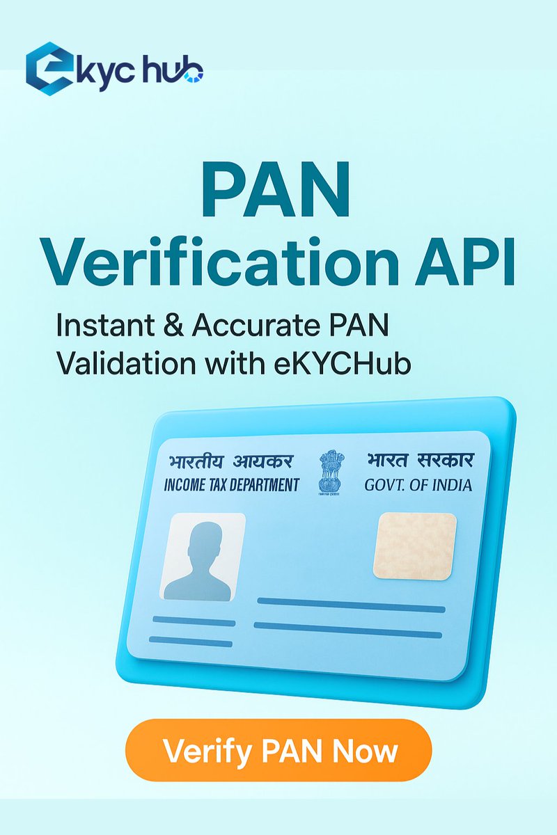 ekyc_hub's tweet image. Why wait when you can verify instantly? 🔍
With eKYCHub PAN Verification API, get:
✅ Real-time results
✅ 100% Accuracy
✅ Easy Integration
Start verifying today and build trust with speed! 💼💙#eKYCHub #PANVerificationAPI #KYCVerification #FintechIndia #InstantVerification