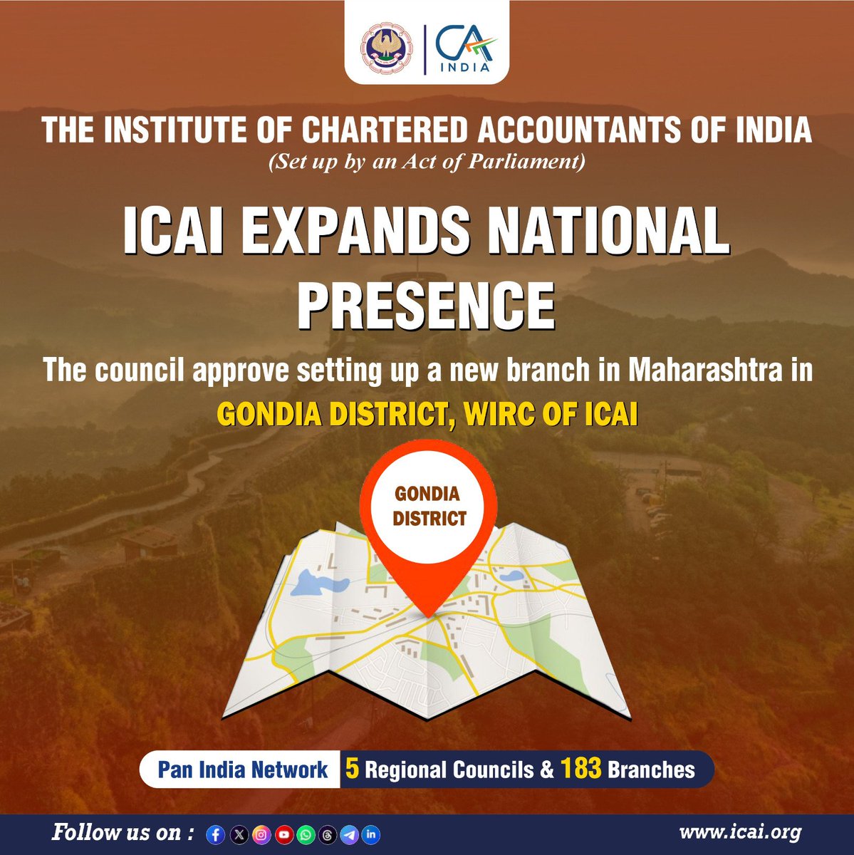 theicai's tweet image. With a strong presence across 17,000+ pin codes, our network keeps growing!
ICAI Council approves the 183rd Branch at Gondia, Maharashtra, strengthening our reach to serve every corner of the nation
#ICAI #NewBranch #NationBuilding #StrongNetwork