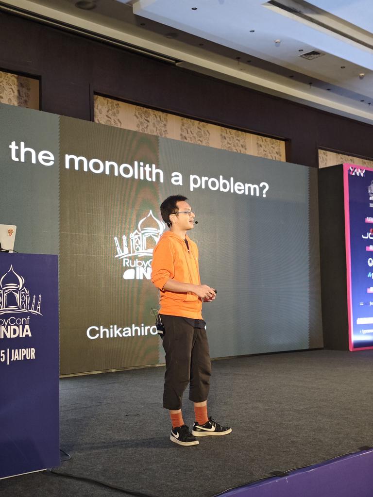 rubyconfindia's tweet image. Is the monolith really a problem? 

Chikahiro Tokoro takes the stage at #RCI25 to challenge what we think we know and bring new perspectives.

#RCI #Rubyconf #Rubyconfindia