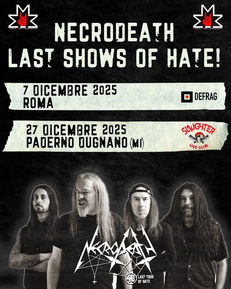 Last two shows ever! Be ready for something special 🔥
#necrodeath #official #thelasttourofhate #since85 #thrashblackmetal #italianthrashblackmetal #lastlive