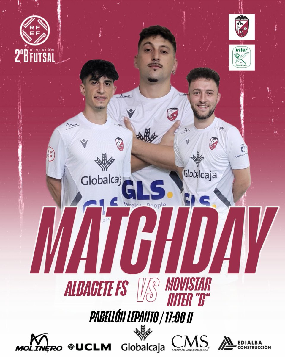 🦇 ¡𝐌𝐀𝐓𝐂𝐇𝐃𝐀𝐘! 🤍 

🏆 Segunda División B | Jornada 1
📍Pabellón Lepanto 
⌚️ 17:00 horas
🆚️ <a href="/AcademiaInterFS/">La Academia Movistar Inter F.S.</a>
💳 Abonados: entrada gratuita 
🎟 No abonados: 5€/general, 3€/infantil
✍️ La previa | albacetefutbolsala.com/el-albacete-fs…