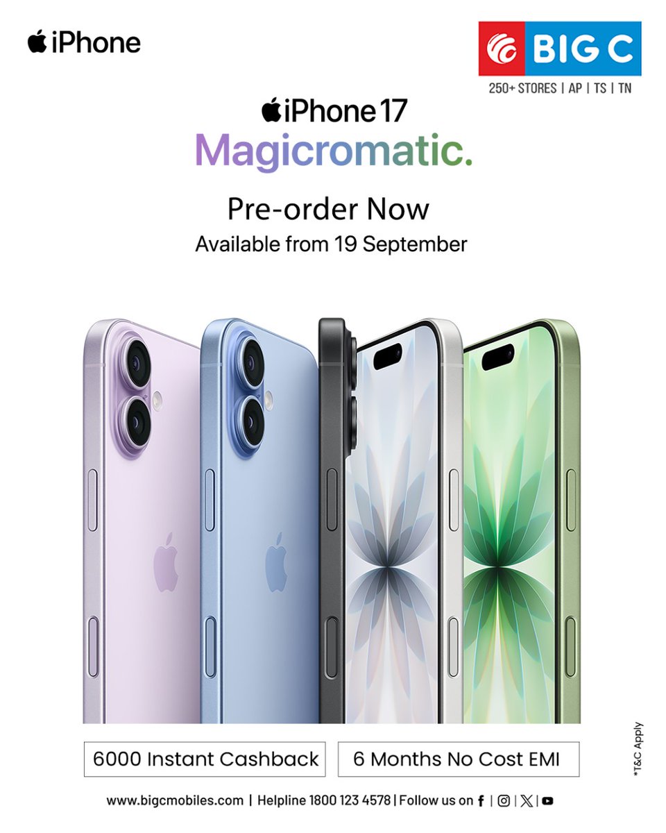 🚀📱 The Future is Here!
✨ Pre-Order the All-New iPhone 17 at Big C Mobiles ✨
🔥 Be the First to Own it – Available from 19th September
Pre-Order Now: bit.ly/3I6goy9
Call Us: 1800 1234578

T&amp;C Apply.

#bigcmobiles #applelaunch #iphone17 #prebooknow   #retail #retailers
