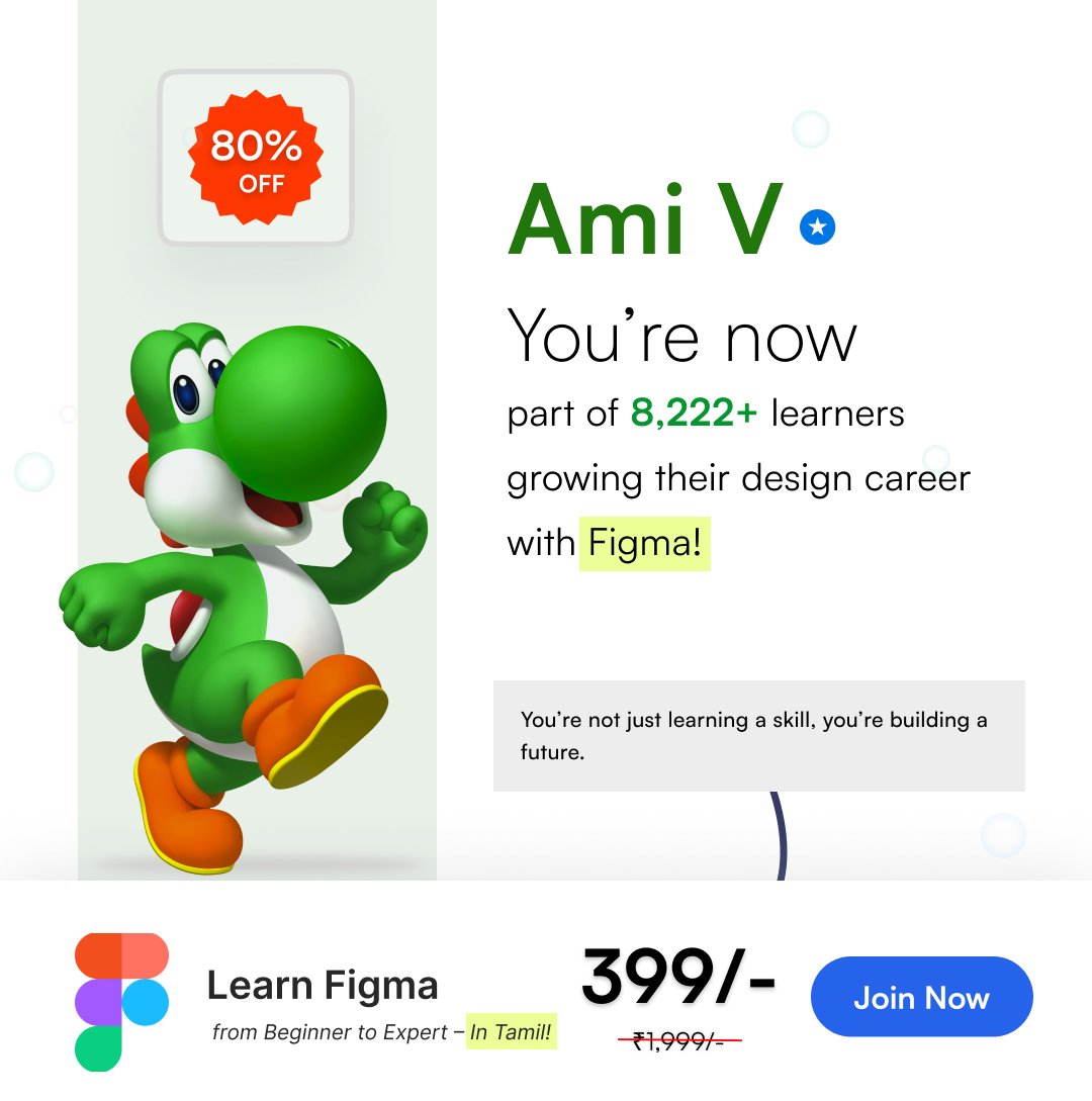 StinglinJ's tweet image. Every new learner proves it 💡 — this course works.
Special price: ₹399 🚀

Syllabus : iampanda.in
Join Now : youtube.com/channel/UCyB1f…

#LearnFigma #FigmaCourse #FigmaInTamil #UIUXDesign #DesignCareer 
#FigmaTutorial #FigmaMastery #DesignInTamil #TamilLearning