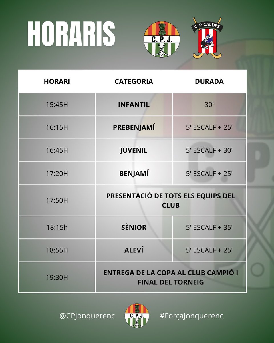 CP Jonquerenc (@cpjonquerenc) on Twitter photo Bon dia! 
Us esperem aquesta tarda a partir de quarts de 4 al pavelló municipal de #LaJonquera. 
👉🏾 Torneig de presentació de tots els equips del club. Bon dia! 
Us esperem aquesta tarda a partir de quarts de 4 al pavelló municipal de #LaJonquera. 
👉🏾 Torneig de presentació de tots els equips del club.